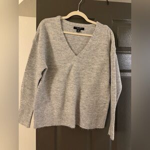 Gray V-Neck Oversized Sweater for Women